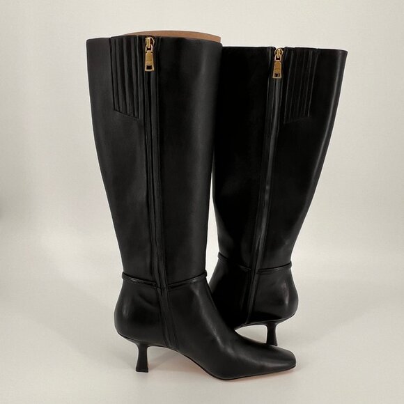 Coach Raquel Leather Tall Boots Size 9B Black Zip Closure Mid Heel CW985 - Picture 11 of 16